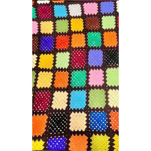 Vtg Handmade Crochet Knit Afghan Throw Blanket Granny Square Cottagecore - Picture 3 of 3
